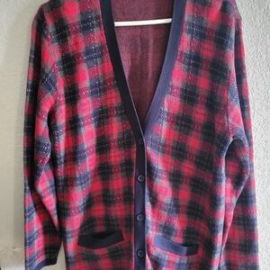 Plaid V-Neck Women's Cardigan